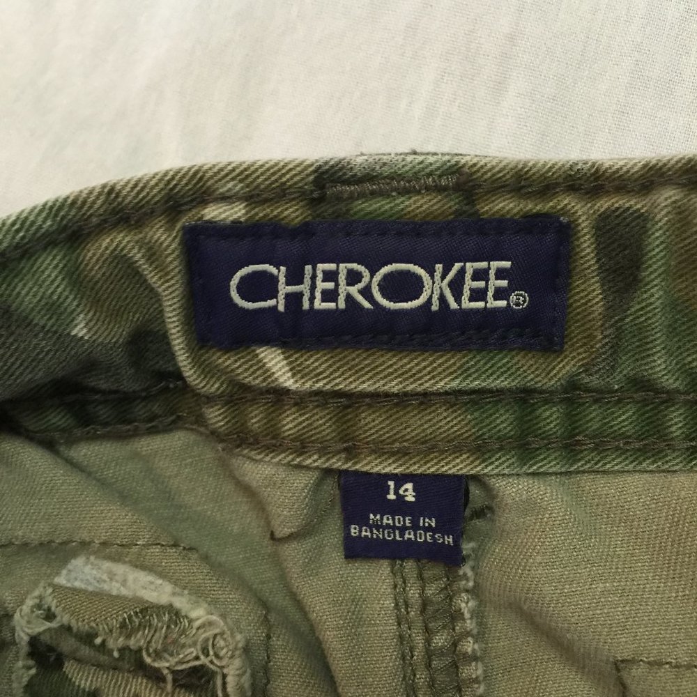 🦜   CHEROKEE BOYS CARGO CAMO COTTON SHORTS SIZE 14 ADJ WAIST 🦜 - Picture 2 of 4